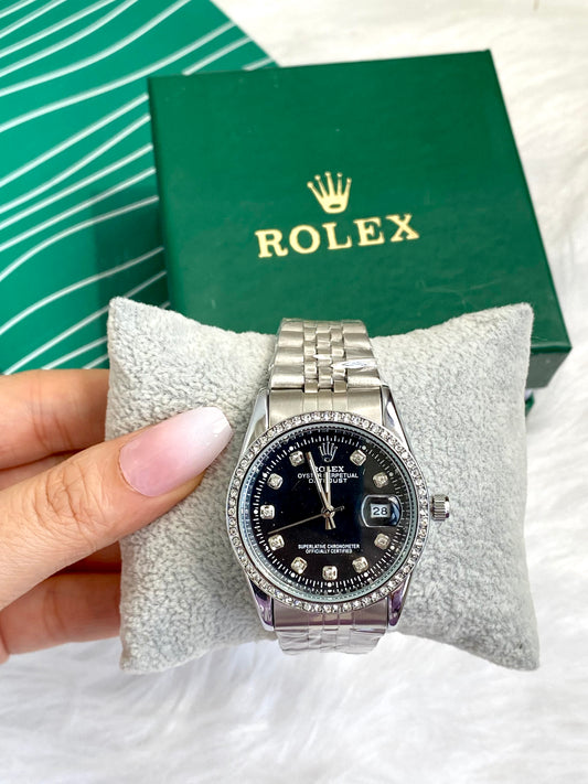 Rolex Silver with Diamond Frame Watch