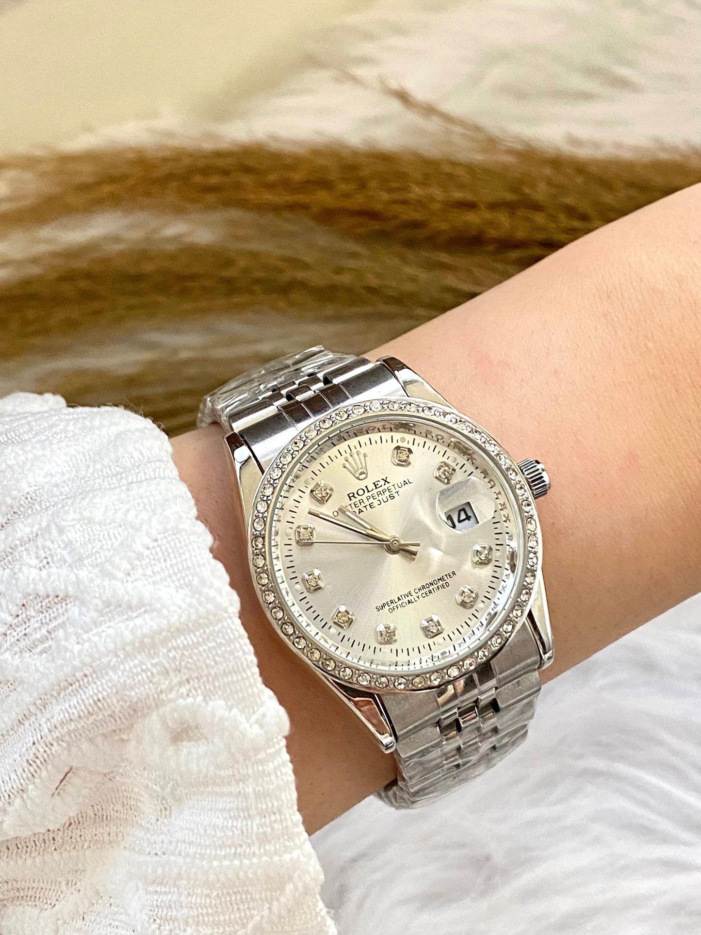 Rolex Silver with Diamond Frame Watch